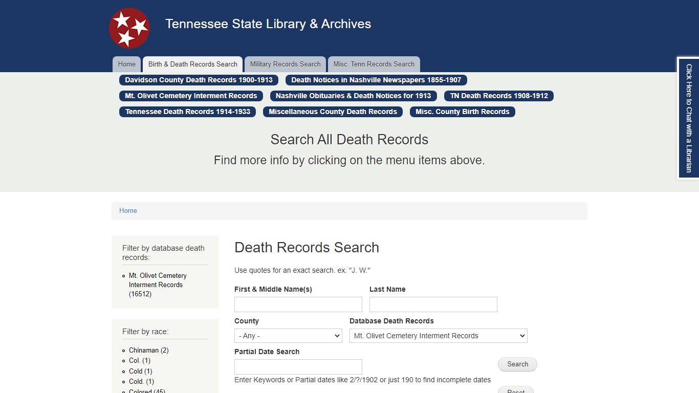 Death Records Search | Tennessee State Library & Archives